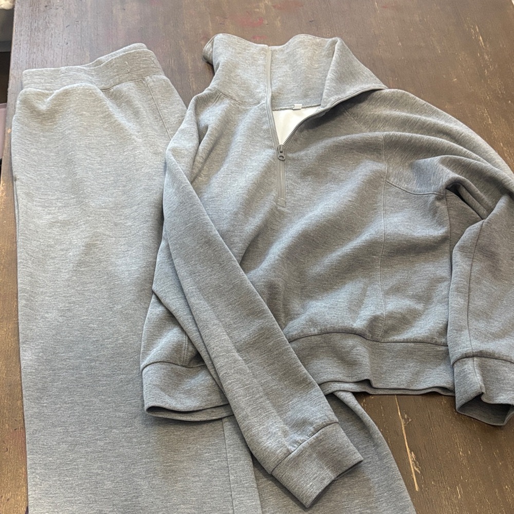 Gray Zip-Up Scuba Sweatshirt and Pants Set